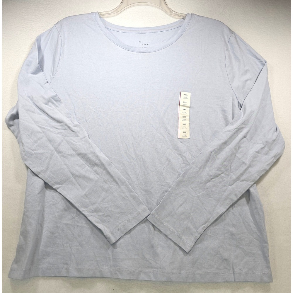 A New Day Womens XXL Light Blue Long Sleeve Crew‎ Neck T-Shirt New